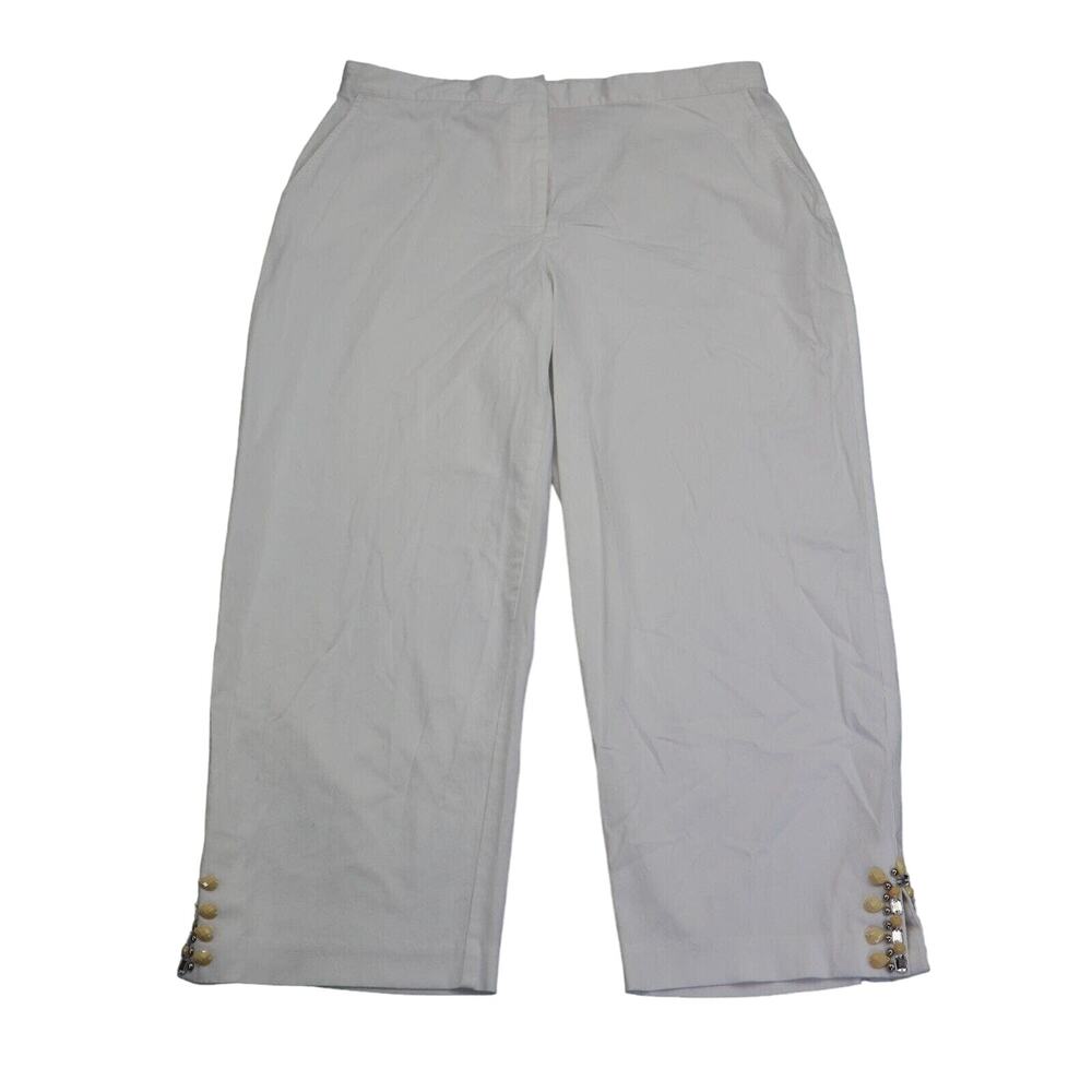 Ruby Rd Pants Womens 14 White Ankle High Rise Elastic Waist Stretch Hook Eye